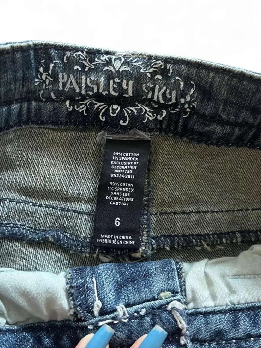 Paisley Sky Mid 2000s RhinestoneDark Wash Denim Cutoff Shorts